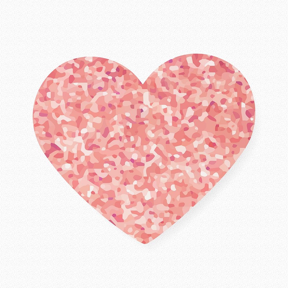Glittery heart shape sticker, cute birthday celebration clipart vector