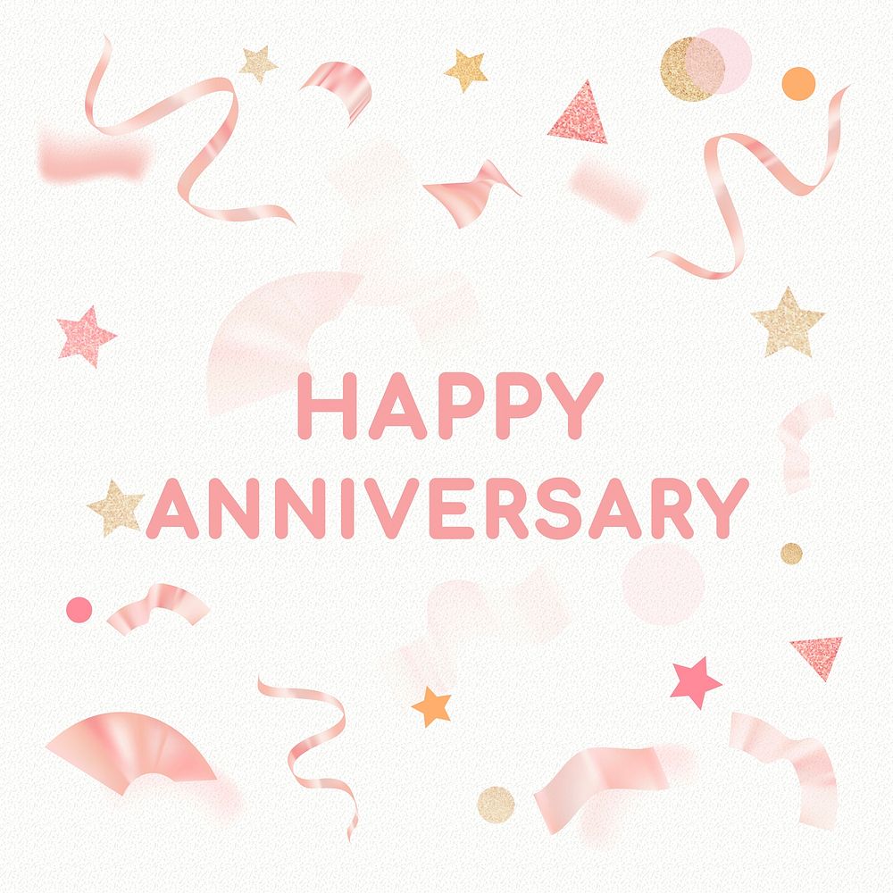 Happy anniversary Instagram post template vector, colorful ribbons with confetti
