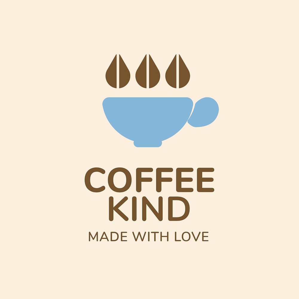 Coffee shop logo, food business template for branding design psd, coffee kind made with love text