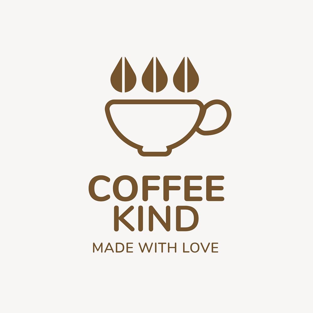 Coffee shop logo, food business template for branding design psd, coffee kind made with love text