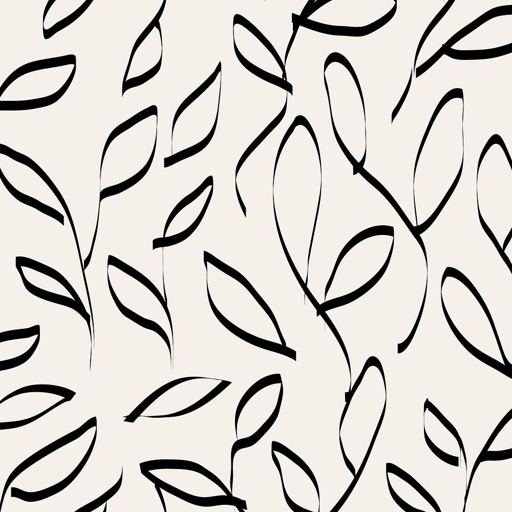 Doodle background, black leaf pattern design vector