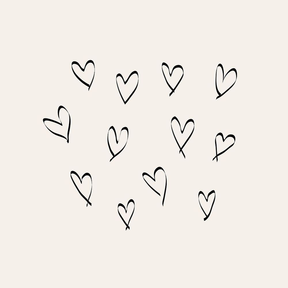 Hearts ink doodle element, simple hand drawn psd illustration