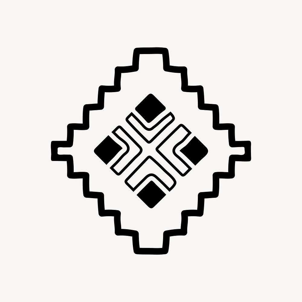 Tribal shape sticker, black and white doodle aztec design, psd