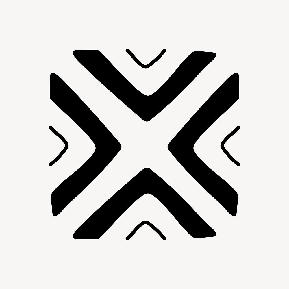 Ethnic shape sticker, black and white doodle geometric design, psd