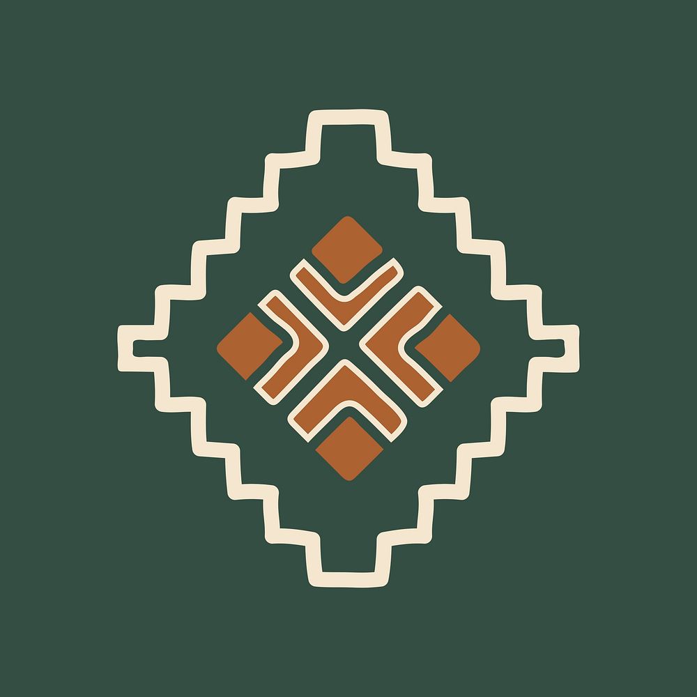 Tribal shape sticker, brown doodle aztec design, psd