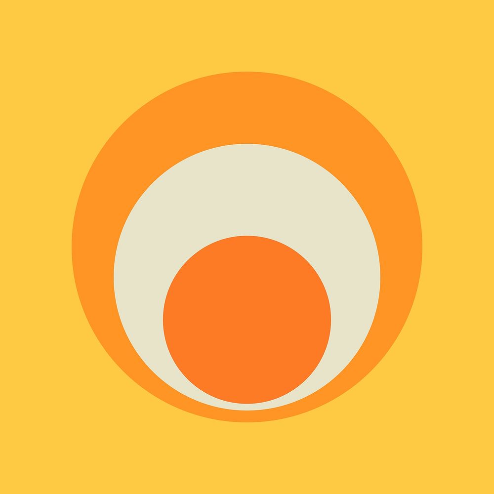 Circle sticker geometric shape, simple retro orange design on yellow background psd