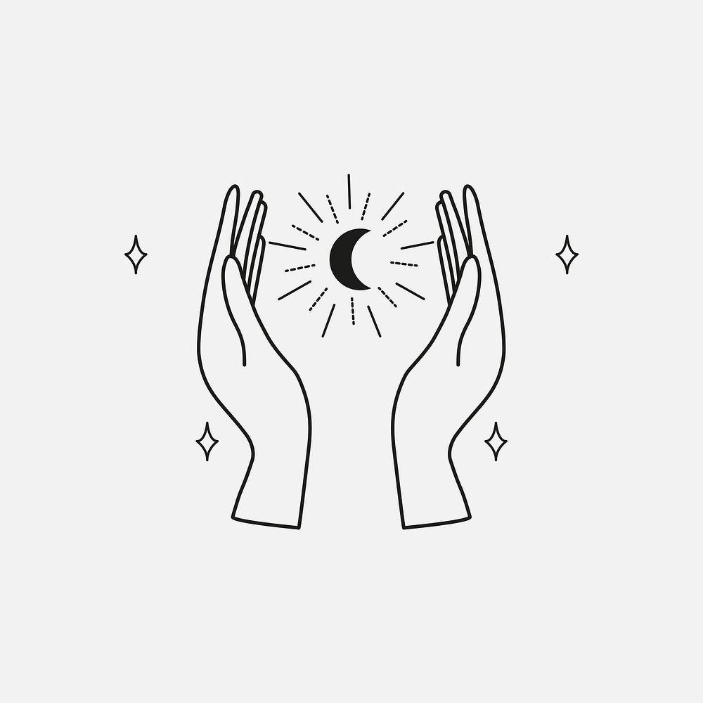 Celestial hand logo element, minimal illustration psd