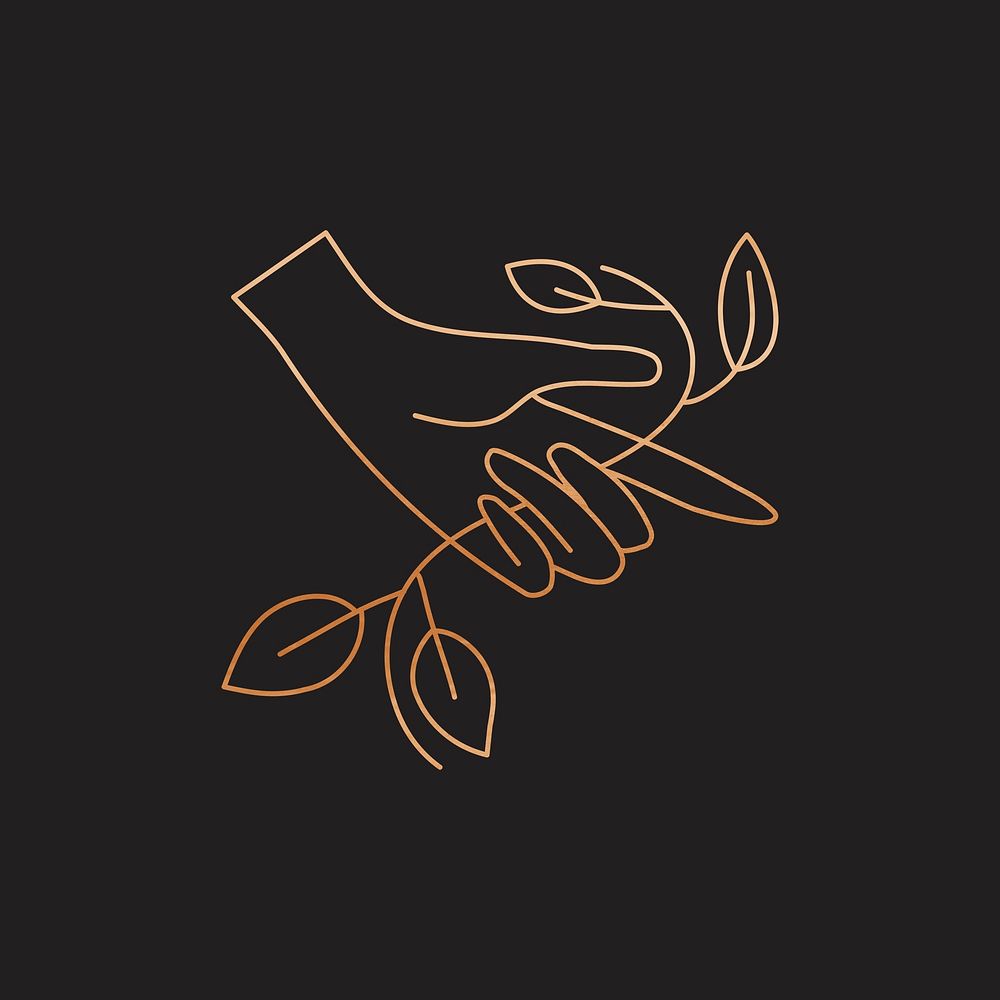 Botanical leaf logo element psd, aesthetic hand line art design