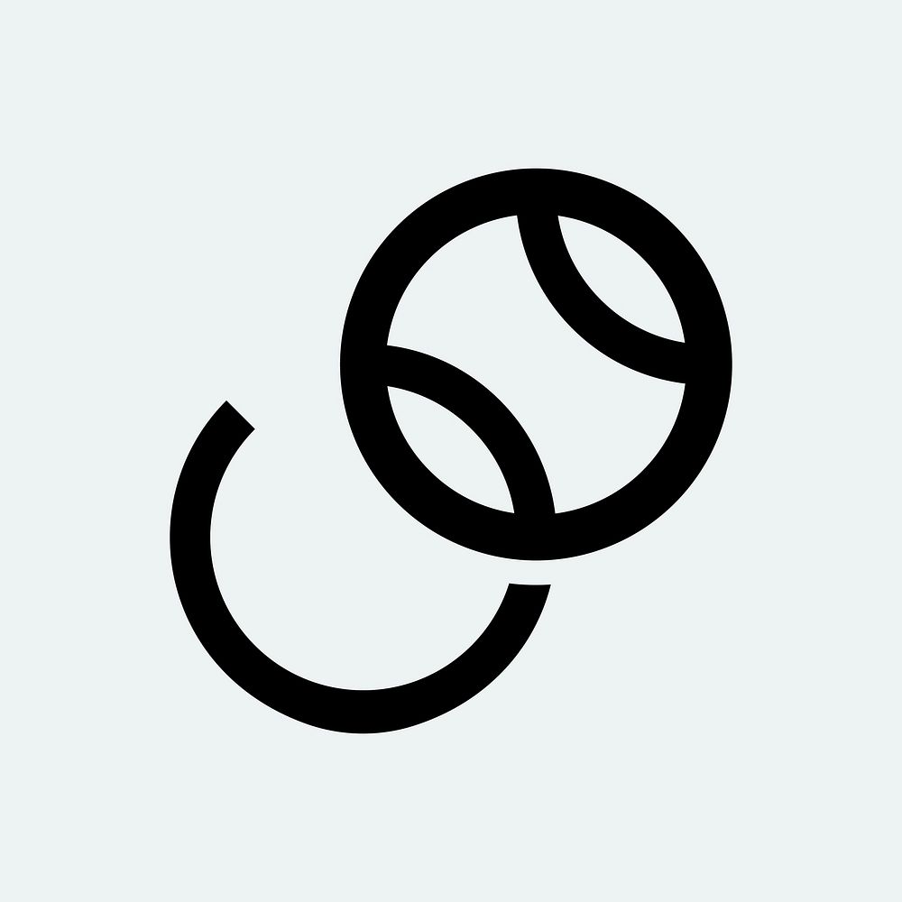 Tennis ball logo element, sports illustration in black minimal design vector