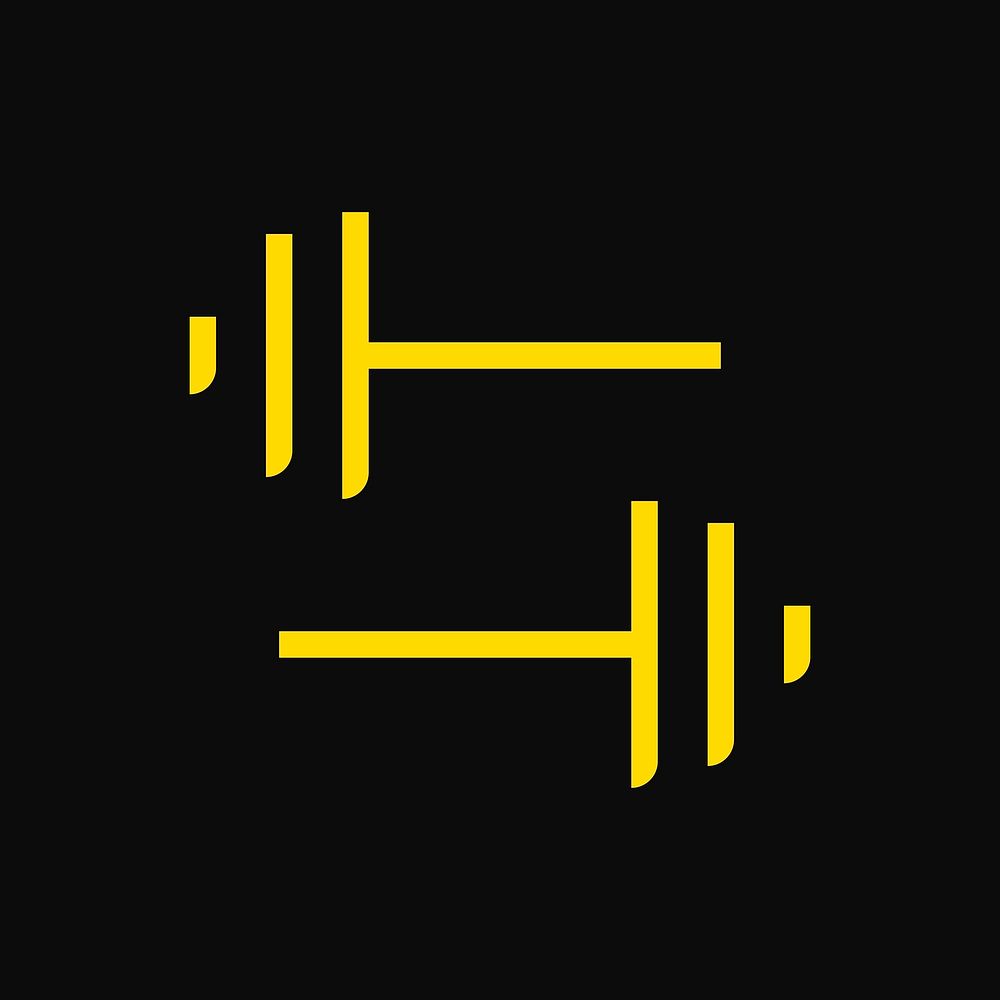 Barbell logo element, fitness gym symbol in yellow illustration