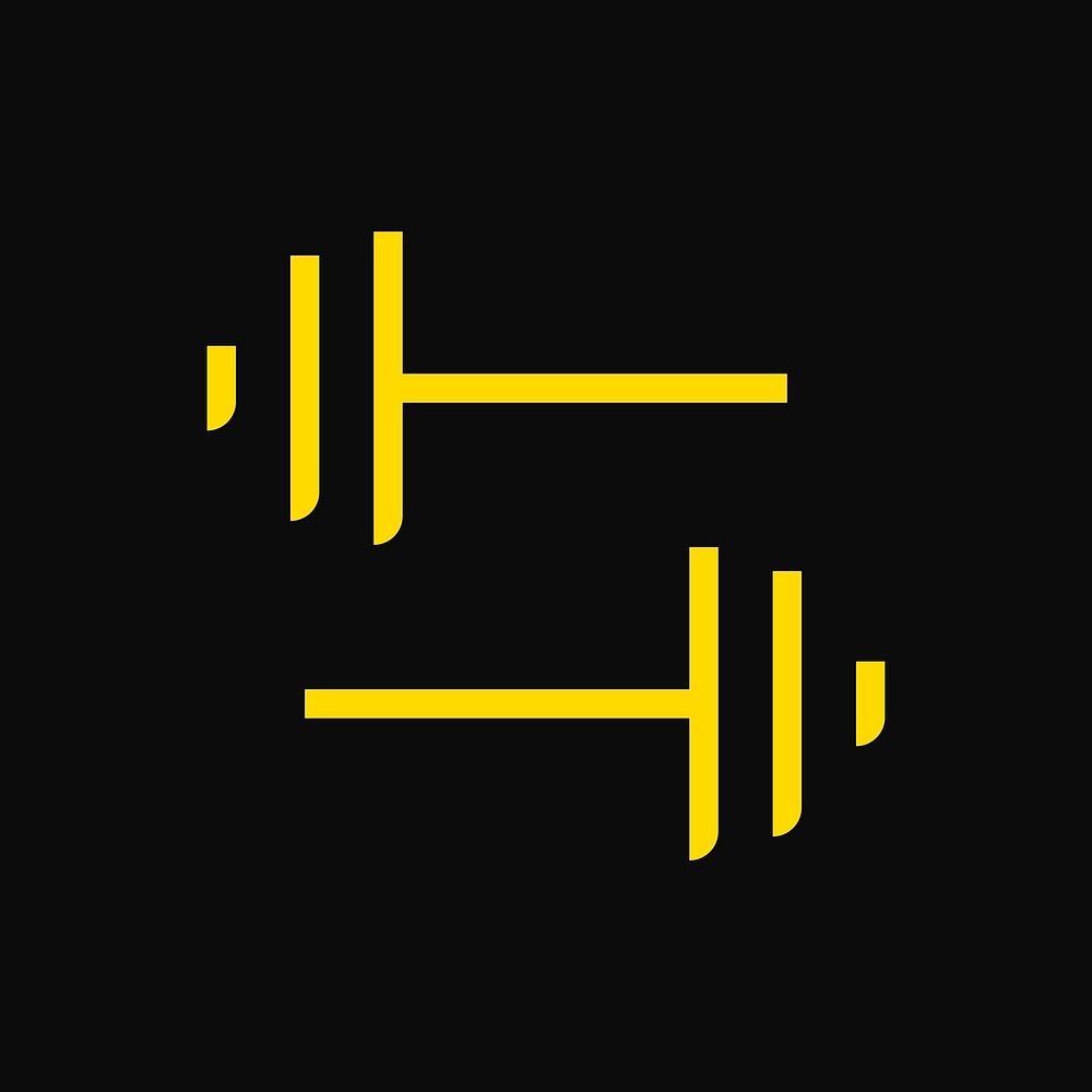 Barbell logo element, fitness gym symbol in yellow illustration vector