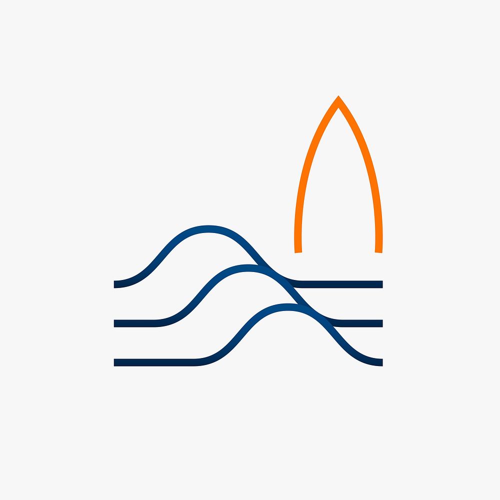 Surfing logo element, summer sports blue illustration vector