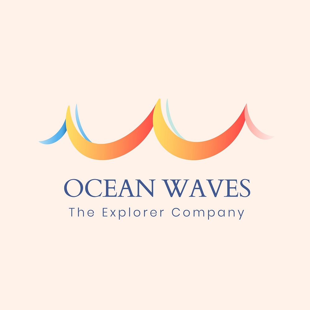 Ocean wave logo template, travel business, pastel water graphic psd