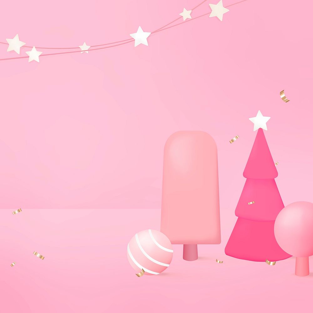 3D Christmas background, festive and pink design vector