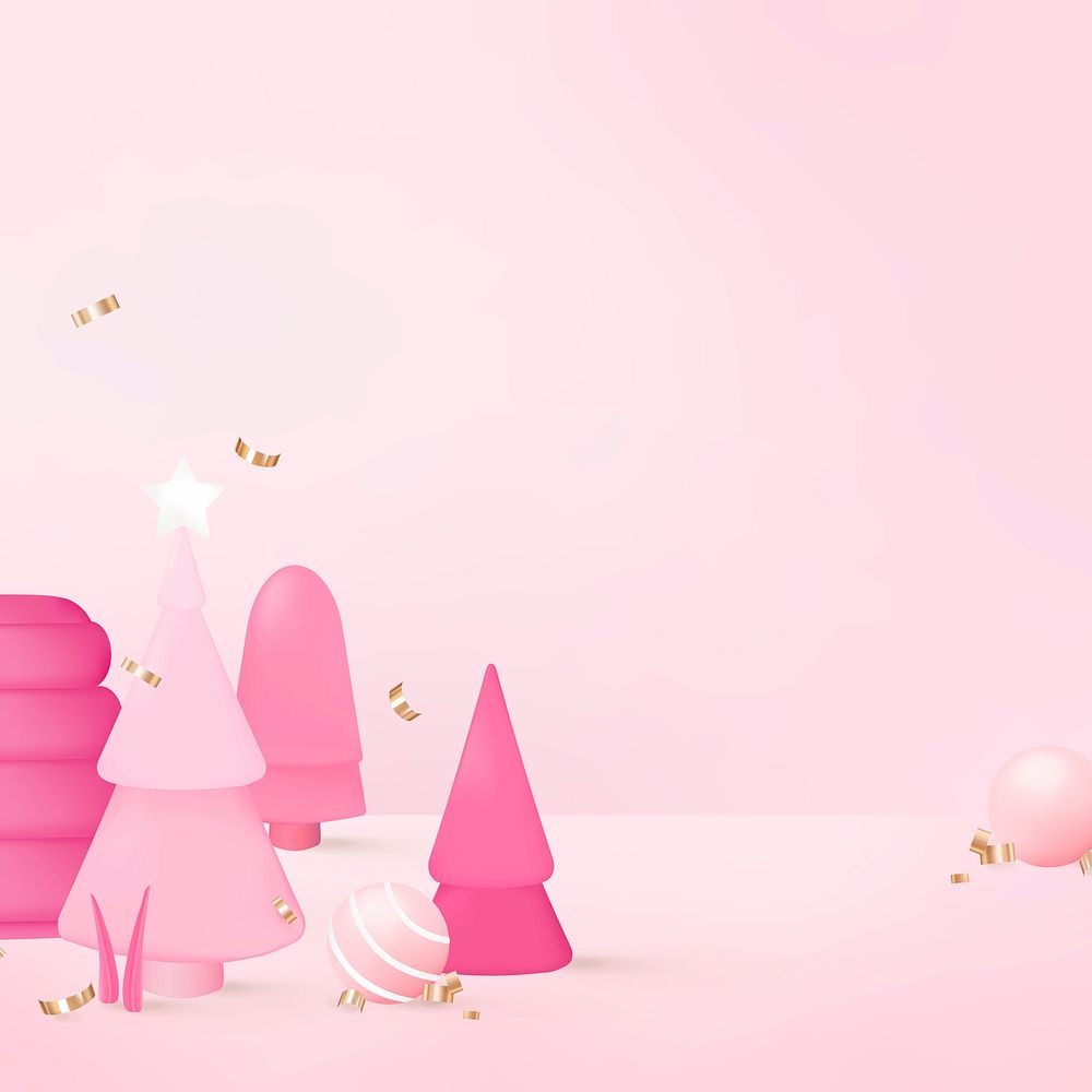 Pink 3D Christmas background, festive design vector