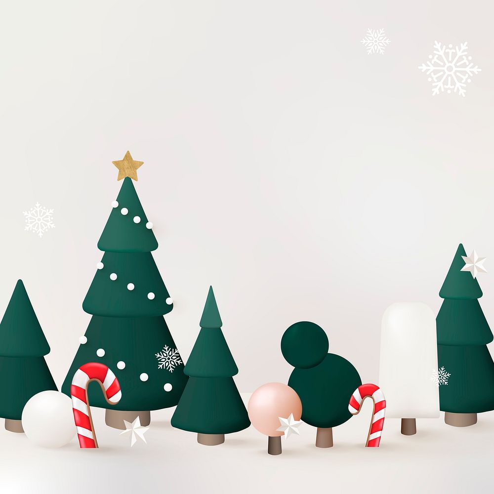 3D winter holidays background, Christmas tree and candy cane