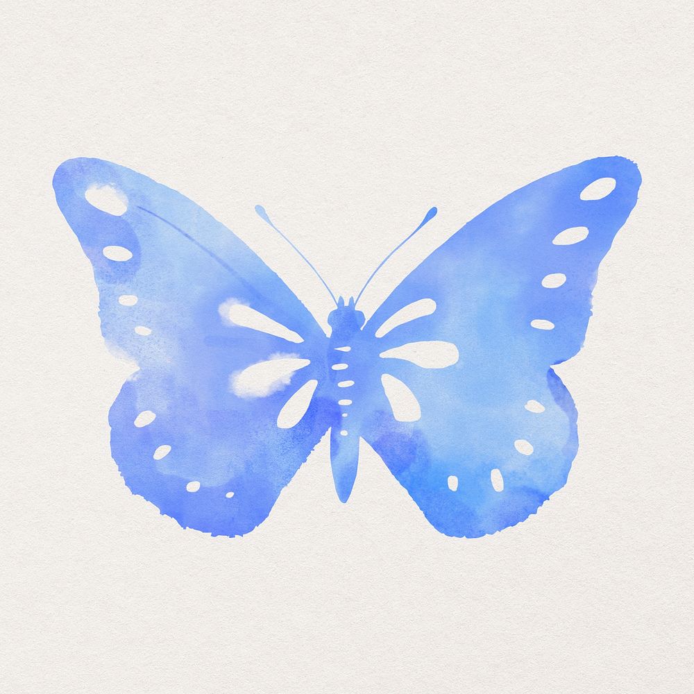 Blue watercolor butterfly psd sticker, design element