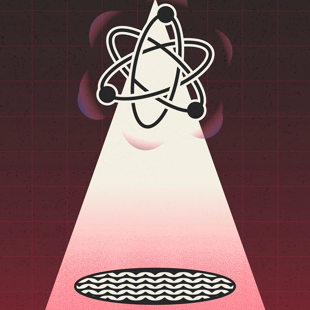 Science atom red background, surrealistic art vector, radiation design
