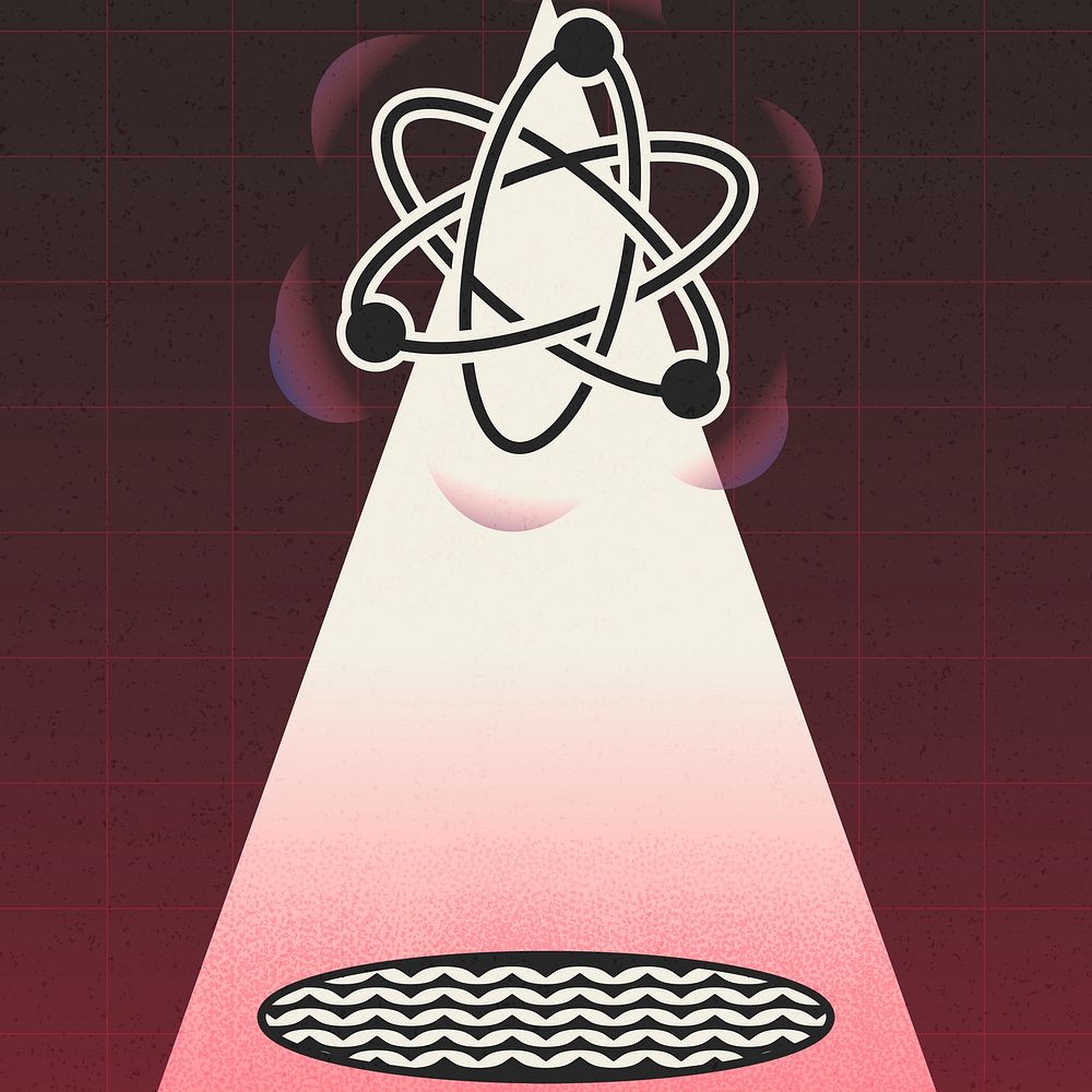 Science red background, surrealistic radiation art