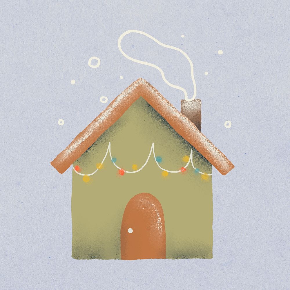 Christmas sticker, gingerbread house psd, hand drawn illustration