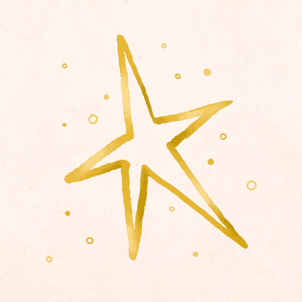 Gold star doodle, Christmas hand drawn vector, cute winter holidays illustration