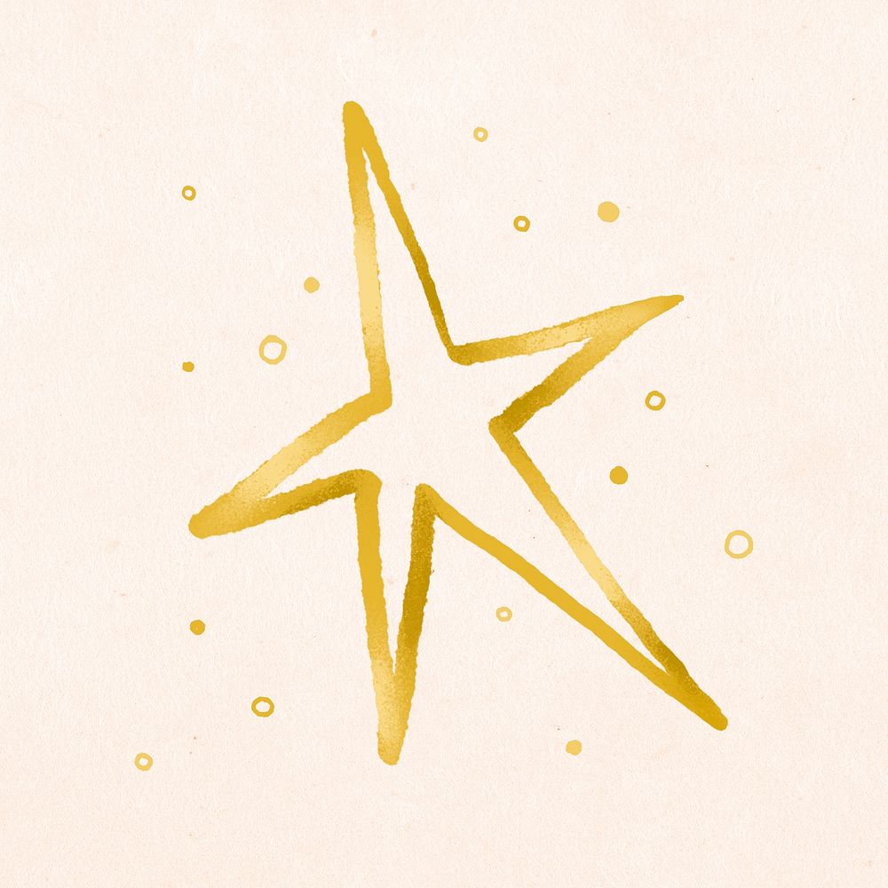 Gold star doodle psd, Christmas decoration, cute illustration