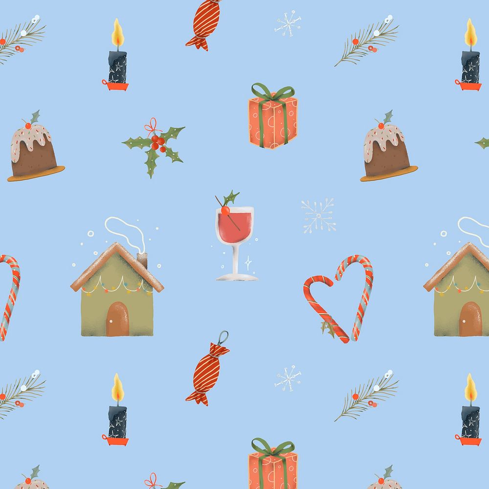Christmas seamless pattern vector, blue winter holidays illustration