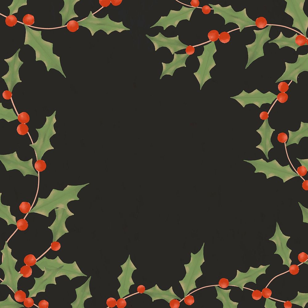 Christmas background, holly frame, winter holiday illustration