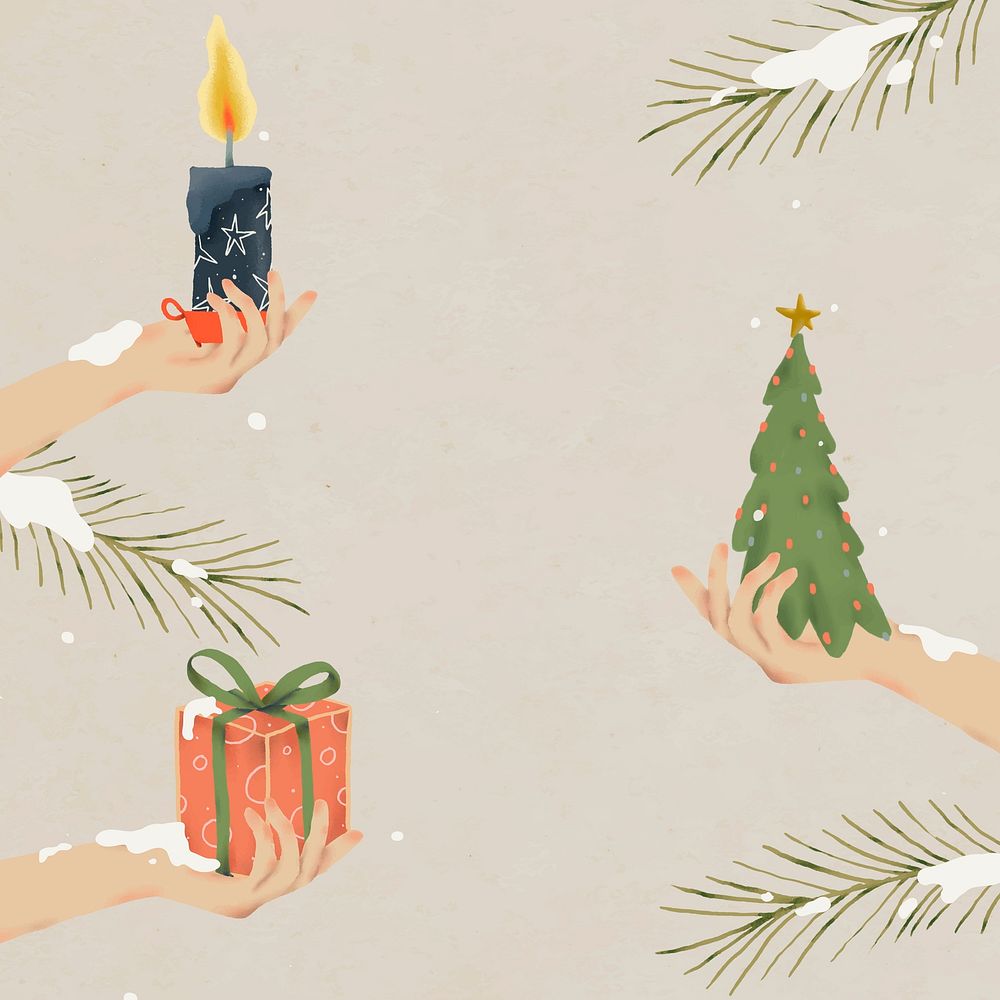 Christmas background, winter holidays season, cute illustration