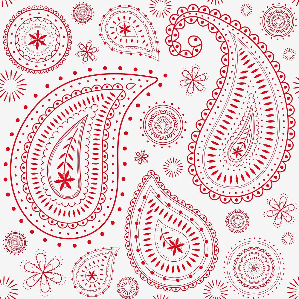 Red paisley background, traditional Indian pattern illustration vector