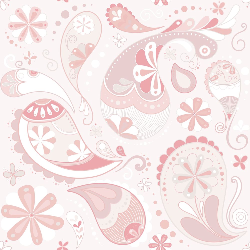 Paisley pastel background, pink feminine doodle vector