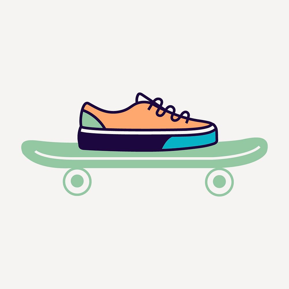 Sneaker line icon with skateboard, street fashion design element, colorful design