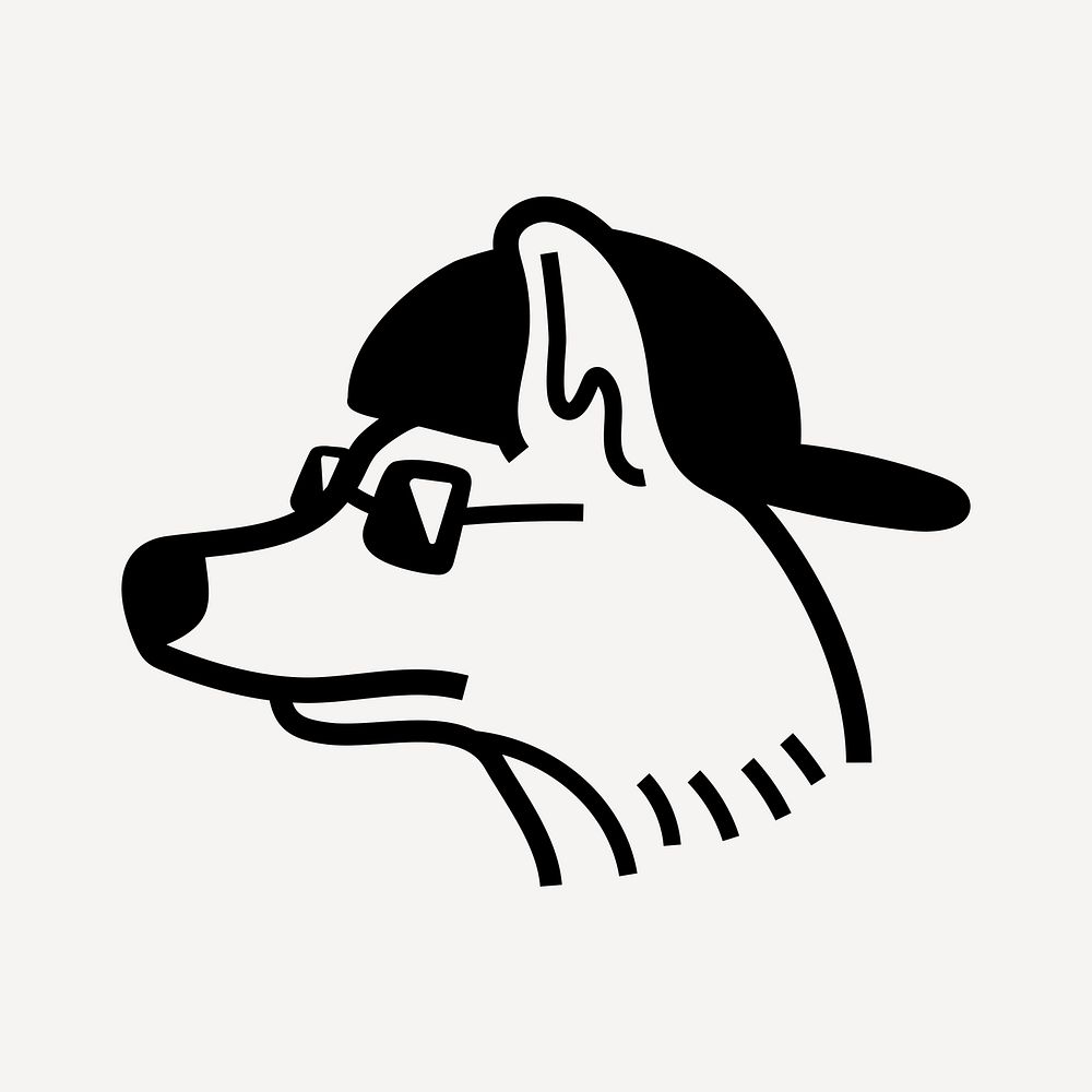 Dog sticker, cool fashion branding, black and white design vector