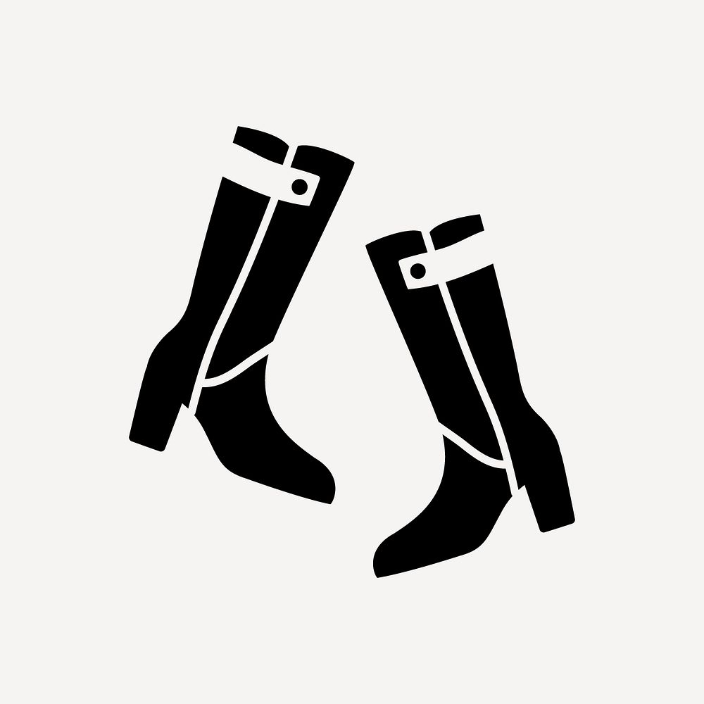 Fashion logo sticker, feminine boots shoes, black and white design vector