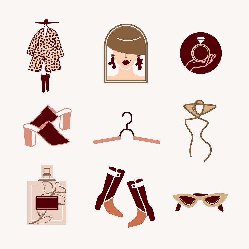 Fashion logos, aesthetic stickers, business branding design vector set