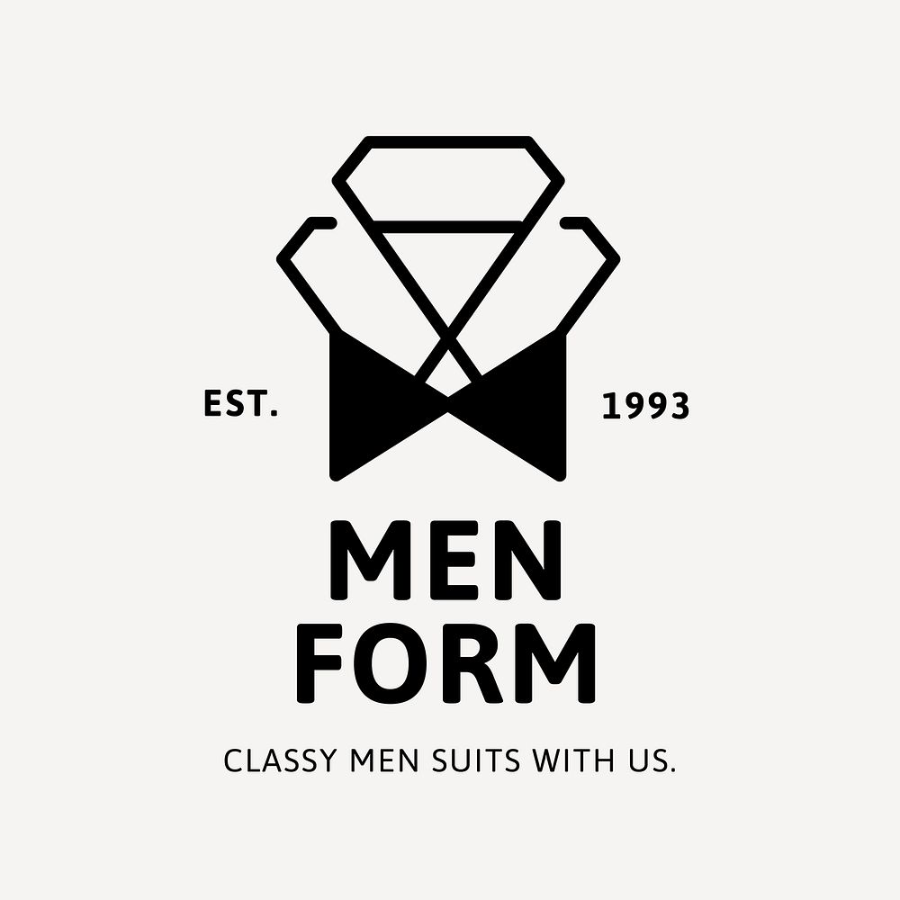Business logo template, men's apparel shop branding design, black and white vector