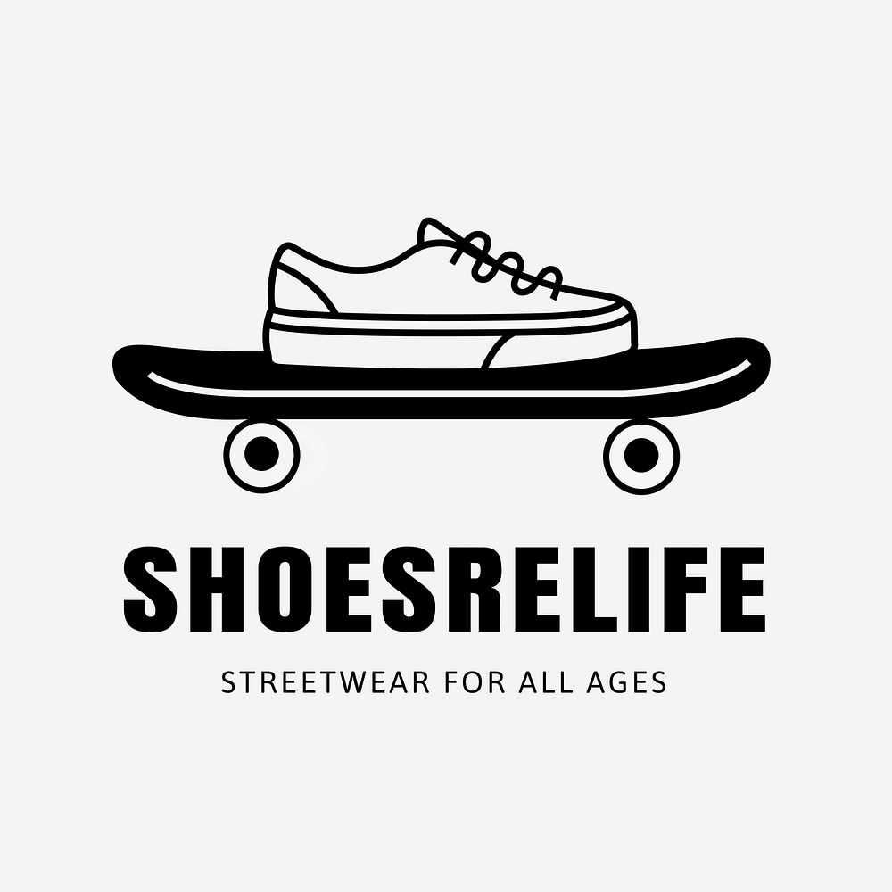 Shoe shop logo, streetwear fashion branding template design, black and white vector