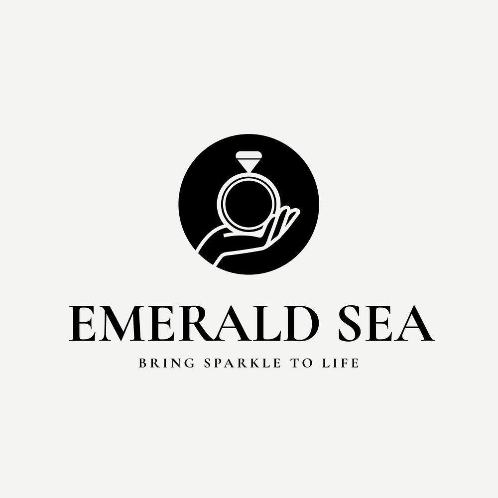 Jewelry shop logo template, feminine business branding design, black and white vector