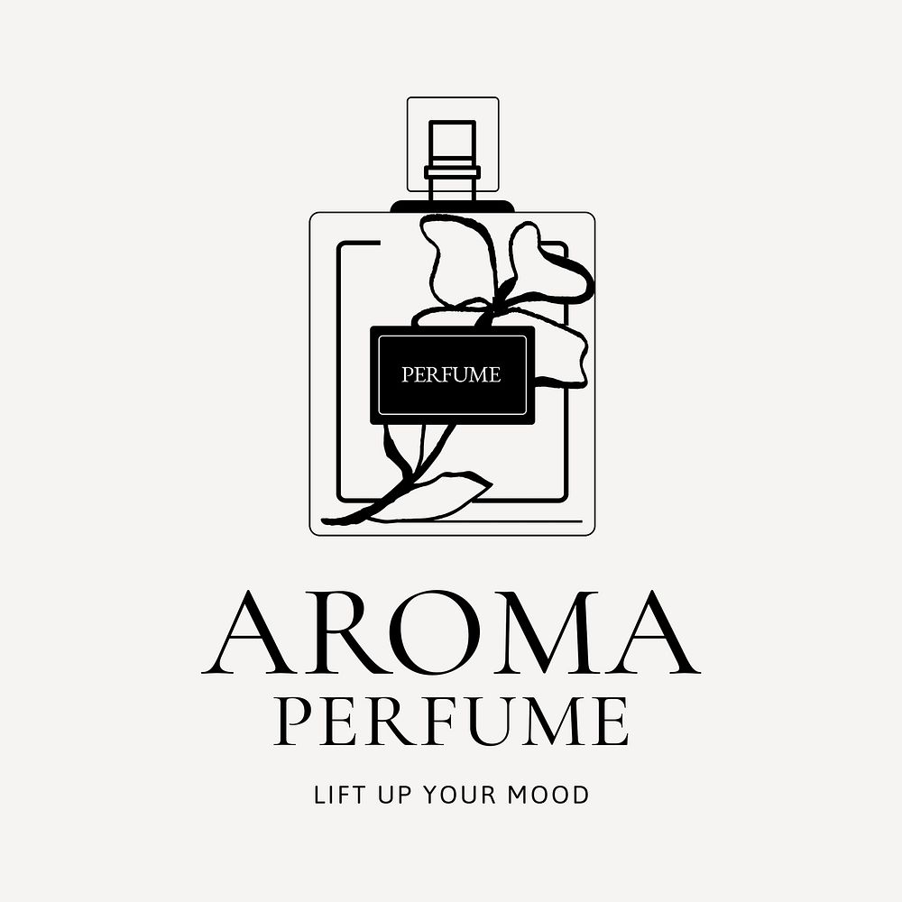 Beauty logo template, perfume shop branding design, black and white psd