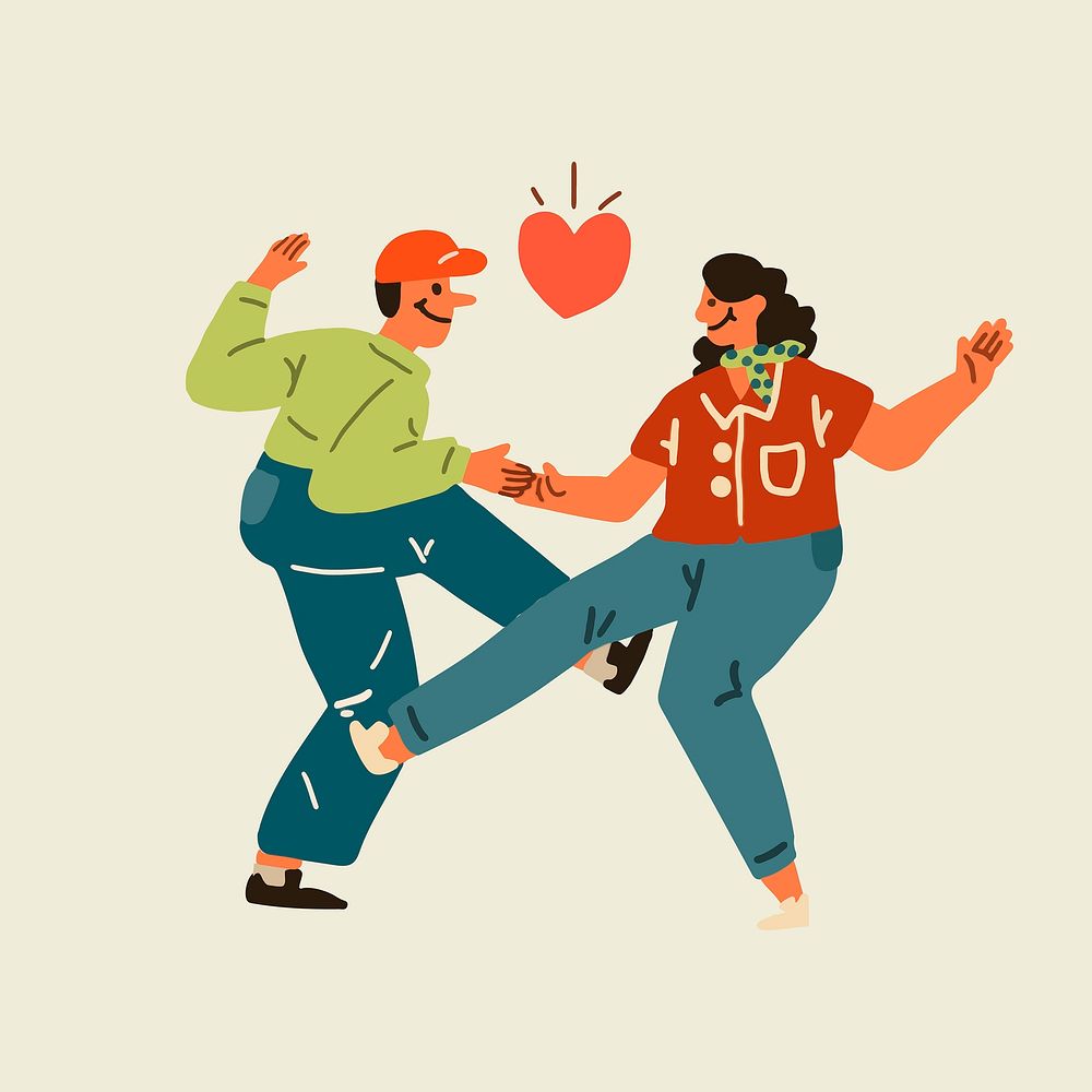 Couple dancing clipart, character illustration for valentine’s day