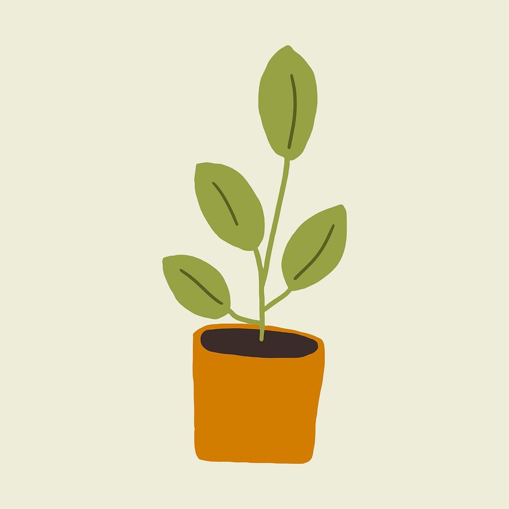 Houseplant sticker, botanical doodle psd