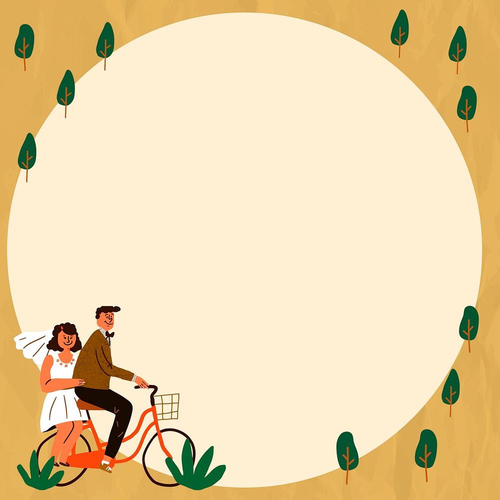 Cartoon couple background, Valentine&rsquo;s doodle frame in brown vector