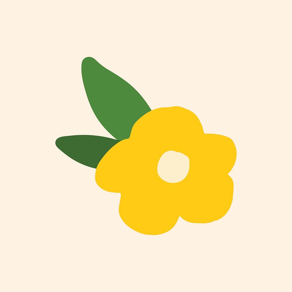 Yellow flower sticker, cute doodle illustration psd