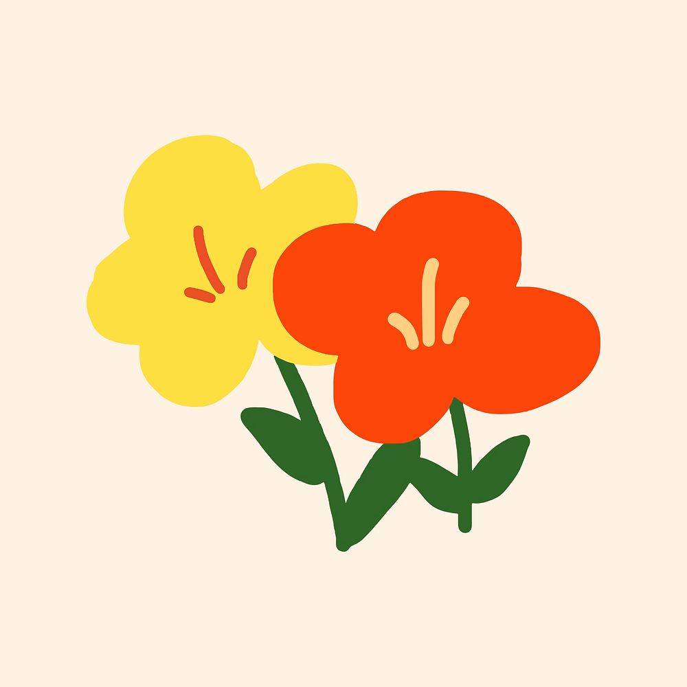 Poppy flower sticker, cute doodle illustration psd