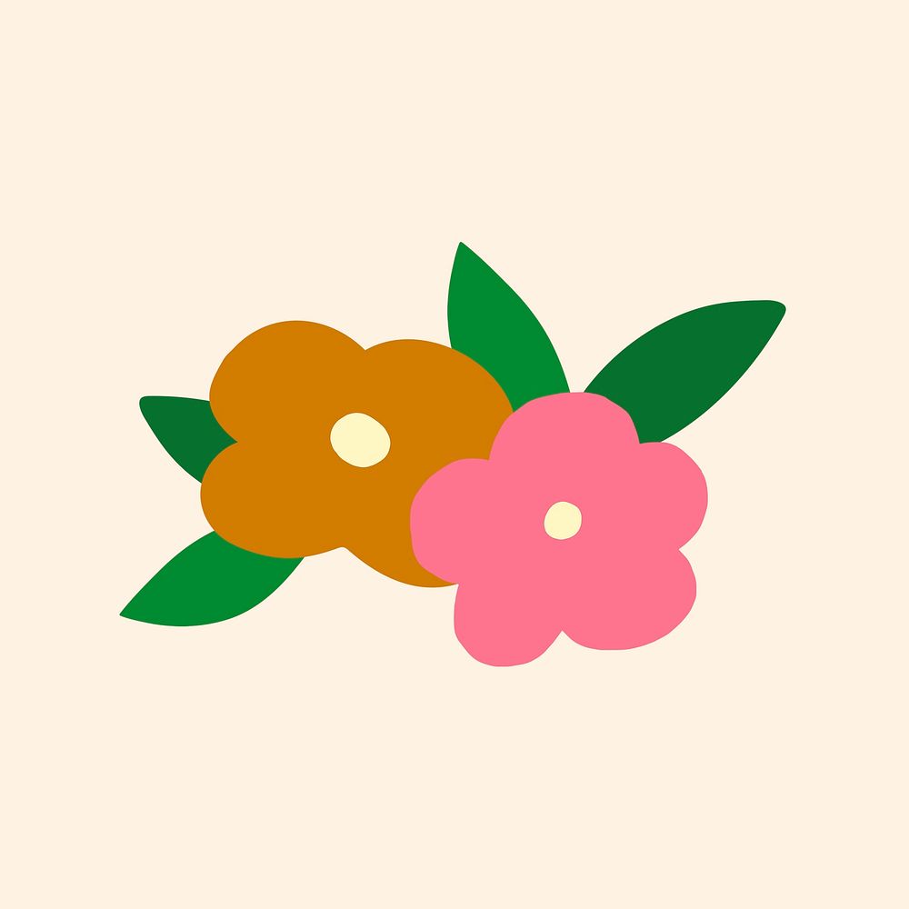 Colorful flower sticker, cute doodle illustration psd