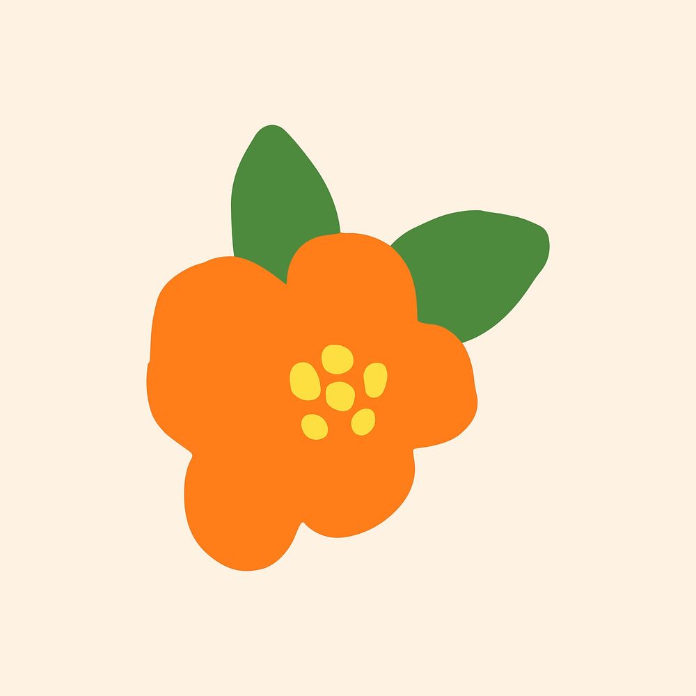 Orange flower sticker, cute doodle illustration vector
