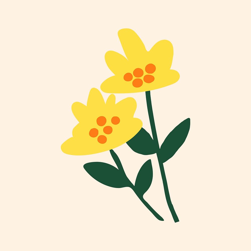 Yellow flower clipart, cute doodle illustration vector