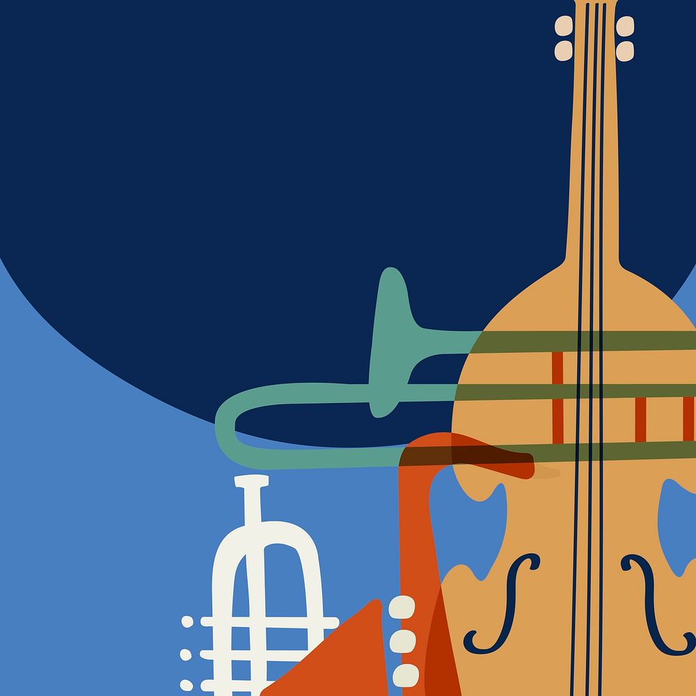 Blue retro background, music border, jazz instruments vector