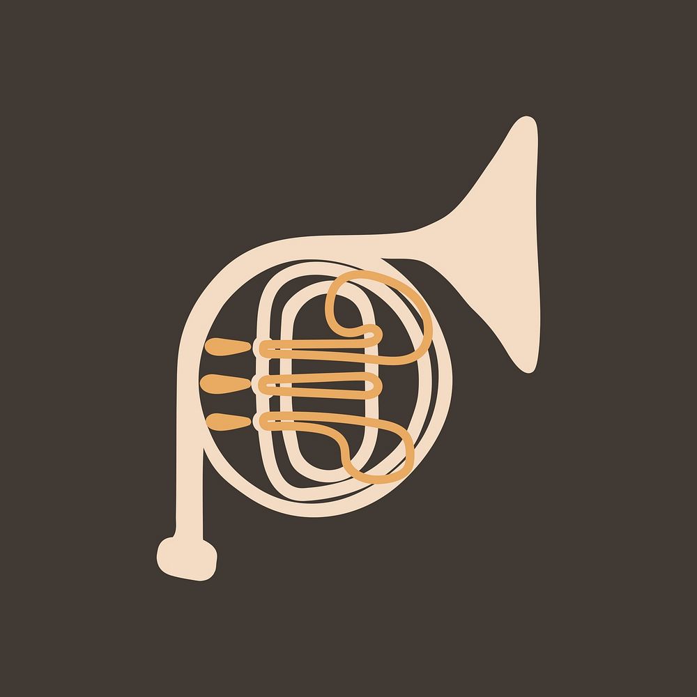 French horn musical instrument sticker, retro design in beige psd