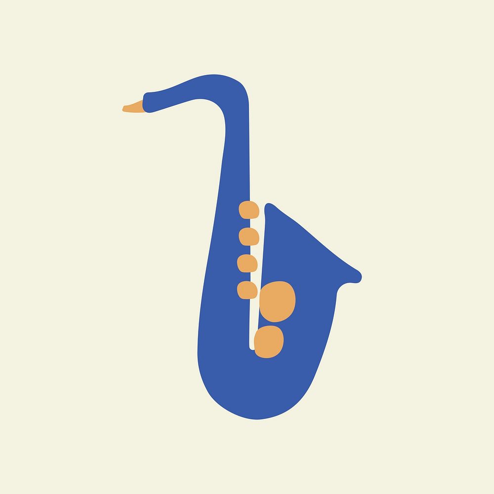 Saxophone sticker, musical instrument in blue vector